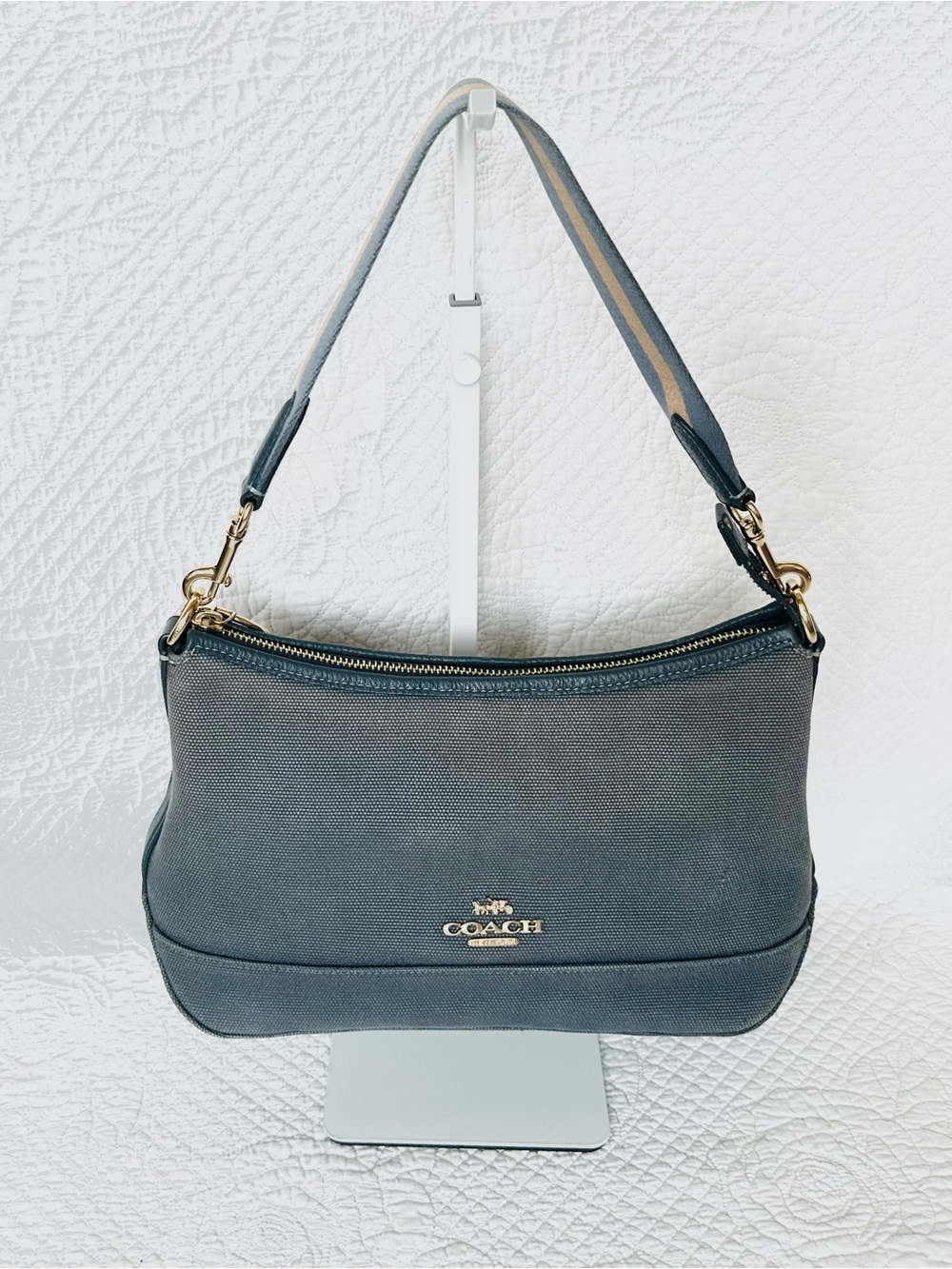 Coach Washedout Jean Canvas Shoulder Bag with Gold Hardware